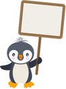 Cute penguin holding a blank signboard Royalty Free Stock Photo