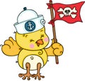 Cute sailor yellow bird holding a pirate flag