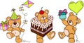 Cute three teddy bears happy Birthday
