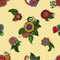 Doodle floral yellow stripes background seamless Royalty Free Stock Photo