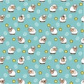 Funny blue seamless pattern with cute sheeps and stars