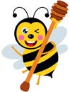 Happy bee carrying a wooden honey spoon