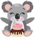 Happy koala with Birthday cake Royalty Free Stock Photo