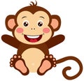 Happy monkey sitting isolated on white Royalty Free Stock Photo