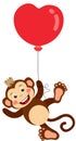 King monkey flying with heart balloon