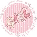 Round pink label with baby girl word