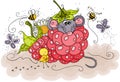 Spring illustration with little mouse inside a raspberry Royalty Free Stock Photo