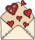 Valentine heart love letter envelope open