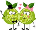 Valentines day illustration with funny cartoon of lime
