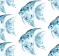 Scalare. Blue seamless pattern with fish