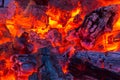 Scalding hot embers radiate an orange glow. Royalty Free Stock Photo