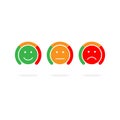 Scale with arrow from green to red and smileys. Evaluation icon. Colored scale of emotions. Measuring device icon sign.