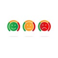 Scale with arrow from green to red and smileys. Evaluation icon. Colored scale of emotions. Measuring device icon sign. Vector Royalty Free Stock Photo
