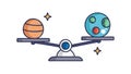 Scale Balancing Two Planets with Plus and Minus Signs Vector, vector design Generative AI Royalty Free Stock Photo