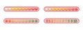 Scale bar energy life low to high red green 4 energy or battery levels heart symbol, small 3D star, plus signs and numbers 0 to 10