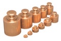 Scale Calibration Weights from brass, 3D rendering Royalty Free Stock Photo