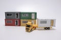 A scale of cargo with lorry, moving and logistics theme