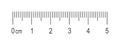 Scale of 5 centimeters ruler with markup and numbers. Distance, height or length measurement math tool template. Vector