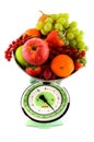 Scale with fruit for diet Royalty Free Stock Photo