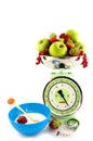 Scale with fruit for diet and yogurt Royalty Free Stock Photo