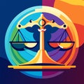 Scale of justice with scales of justice symbol. Vector illustration in flat style AI Generated