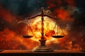 A scale of justice stands in front of a bright, blazing sun in a symbolic representation of the Zodiac sign Libra Royalty Free Stock Photo