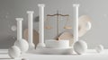 Scale of justice with white columns and balls 3d rendering image, ai generated Royalty Free Stock Photo