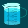 The scale measuring jug 750 ml. with measuring scale. Beaker for chemical experiments in the laboratory.