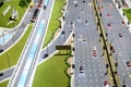 Scale model of a motorway in a city