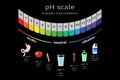 scale of ph value for acid and alkaline solutions, infographic acid-base balance. scale for chemical analysis acid base Royalty Free Stock Photo