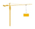 Scale tower crane vector isolated on white. Building machine on construction site. Tower construction crane container, cable hook.