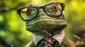 scale wildlife portrait lizard animal iguana green reptile glasses close-up. Generative AI.