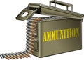 Ammunition belt with gun cartridges in ammunition box Royalty Free Stock Photo