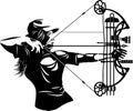 vector illustration of female hunter aiming with compound bow and arrow Royalty Free Stock Photo