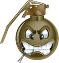 Hand grenade cartoon with pin in mouth Royalty Free Stock Photo