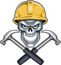 Wskull with safety helmet and crossed hammers