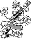 Russian Ak 47 Kalashnikov assault rifle with barb wired roses