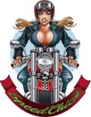 100 % scaleable vector image of beautiful woman driving on a motorcycle Royalty Free Stock Photo