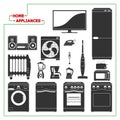 Scaled monochromatic home appliances vector. Modern style.