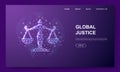 Scales 3d low poly website template. Justice design illustration concept. Polygonal Law symbol for landing page