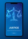 Scales 3d polygonal symbol for UI, UX design template. Low poly Justice illustration for mobile mobile app design