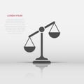 Scales icon in flat style. Libra vector illustration on isolated background. Mass comparison sign business concept Royalty Free Stock Photo