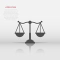 Scales icon in flat style. Libra vector illustration on isolated background. Mass comparison sign business concept Royalty Free Stock Photo