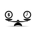 Scales icon. Money and time. Vector black scale single symbol.