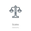 Scales icon. Thin linear scales outline icon isolated on white background from gastronomy collection. Line vector scales sign, Royalty Free Stock Photo