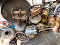 scales, jug at outdoor flea market in Yerevan city