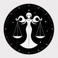Scales of justice. Black and white vector illustration in retro style