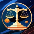 Scales of justice on blue background. Vector illustration in flat style AI generated Royalty Free Stock Photo