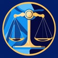 Scales of justice on blue background. Vector illustration in flat style. AI generated Royalty Free Stock Photo