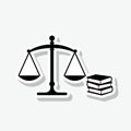 Scales of justice and book sticker icon isolated on grey background Royalty Free Stock Photo